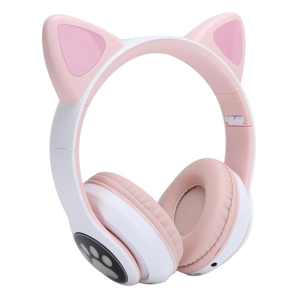 Bezdrátová sluchátka Bluetooth 5.0 s kočičími ušima a LED světlem, roztomilá pro mladé lidi, růžová kočičí tlapka