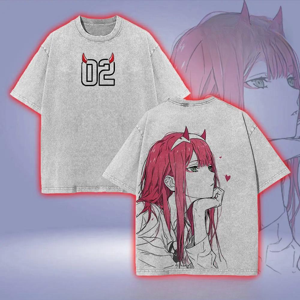 

Zero Two Darling In The Franxx Футболка Аниме Винтаж Y2k Стиранная Футболка Повседневная С Коротким Рукавом Хлопковые Футболки Топы Мужская Женская Унисекс Одежда S серый