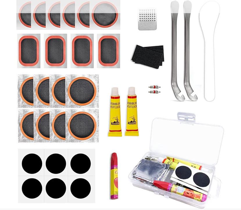 Bicycle Tire Repair Kit with Cold Patch, Glue, and Lever Tools