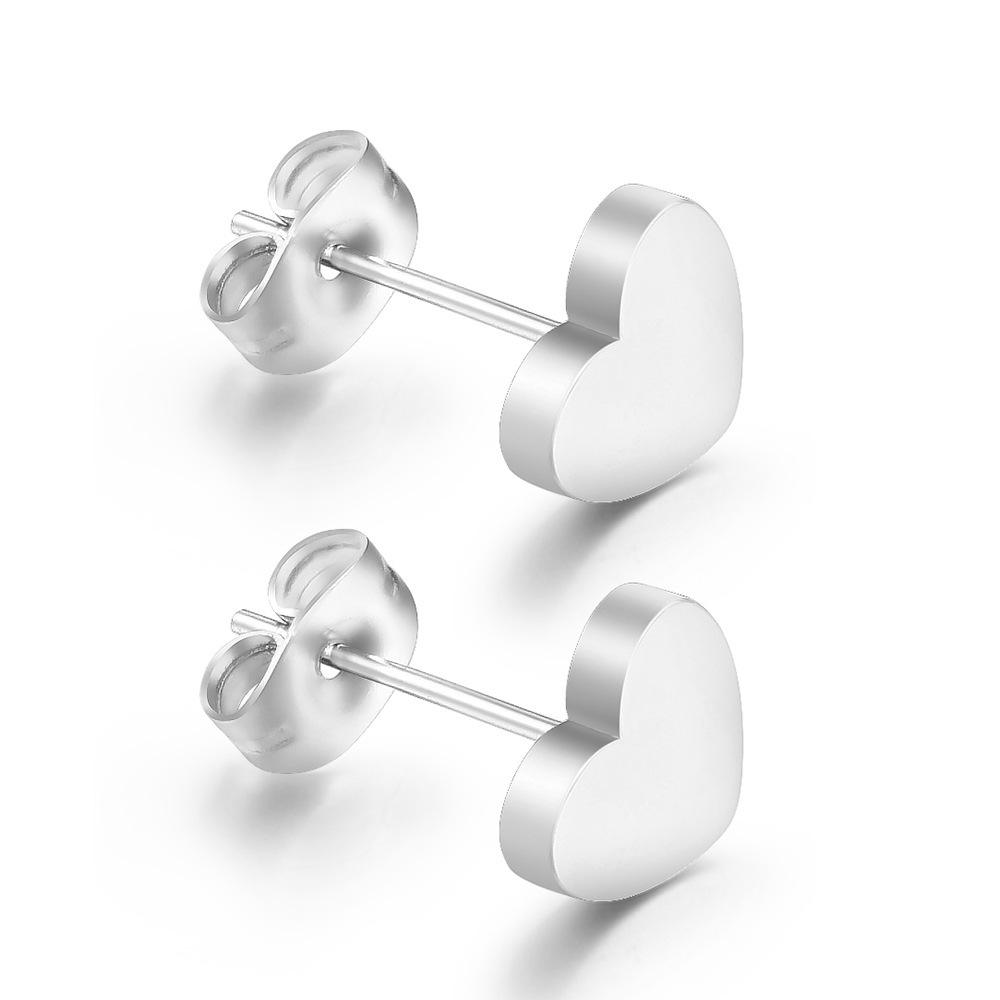 304 Stainless Steel Heart Stud Earrings with Laser Logo – Korean Style for Women