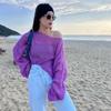 Spring Autumn Long Sleeve Knitted Thin Women Sweater Off Shoulder Simple Transparent Shirt Office Casual Fashion Elegant Loose Tops Solid Clothes