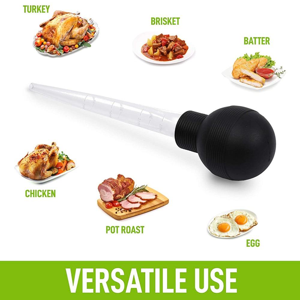 with Brush Turkey Baster Silicone Bulb Dishwasher Safe Food Injector Black Large Meat Injector Poultry Flavoring