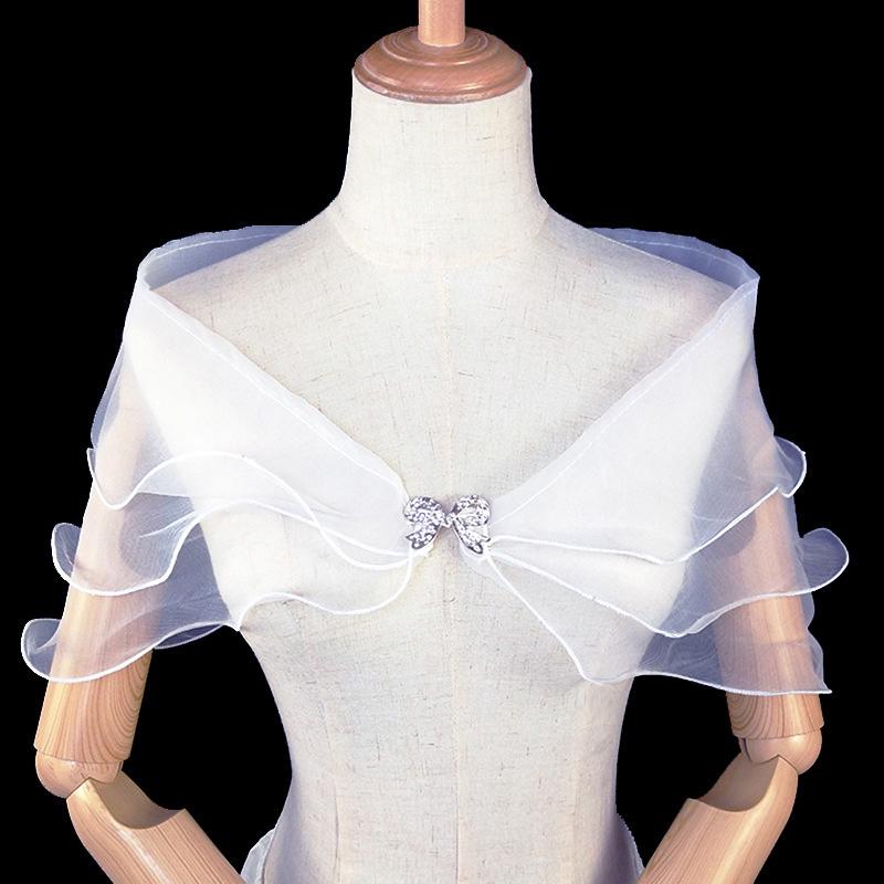 1Pc Solid Color Forest System Shawl Fashion Wedding Gown Versatile Bow Button Thin Style One Shoulder