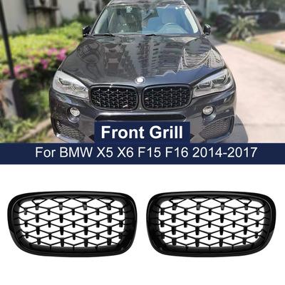 New Front Diamond Kidney Grill Meteor Style For BMW F15 F16 X5 X6 F85 F86 2014-2018 Chrome Black Grille Car Bumper Front Grille