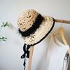 Black Edge Raffia Hollow Hole Woven Bell-Shaped Basin Hat Women'S Small Fresh And Retro Japanese Fisherman Basin Hat Top Hat Summer