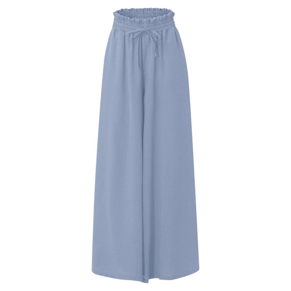 Pantaloni da Donna a Gamba Larga Estivi Culottes Elastici a Vita Alta Fluido Palazzo Pantaloni Ampi Svasati con Tasche