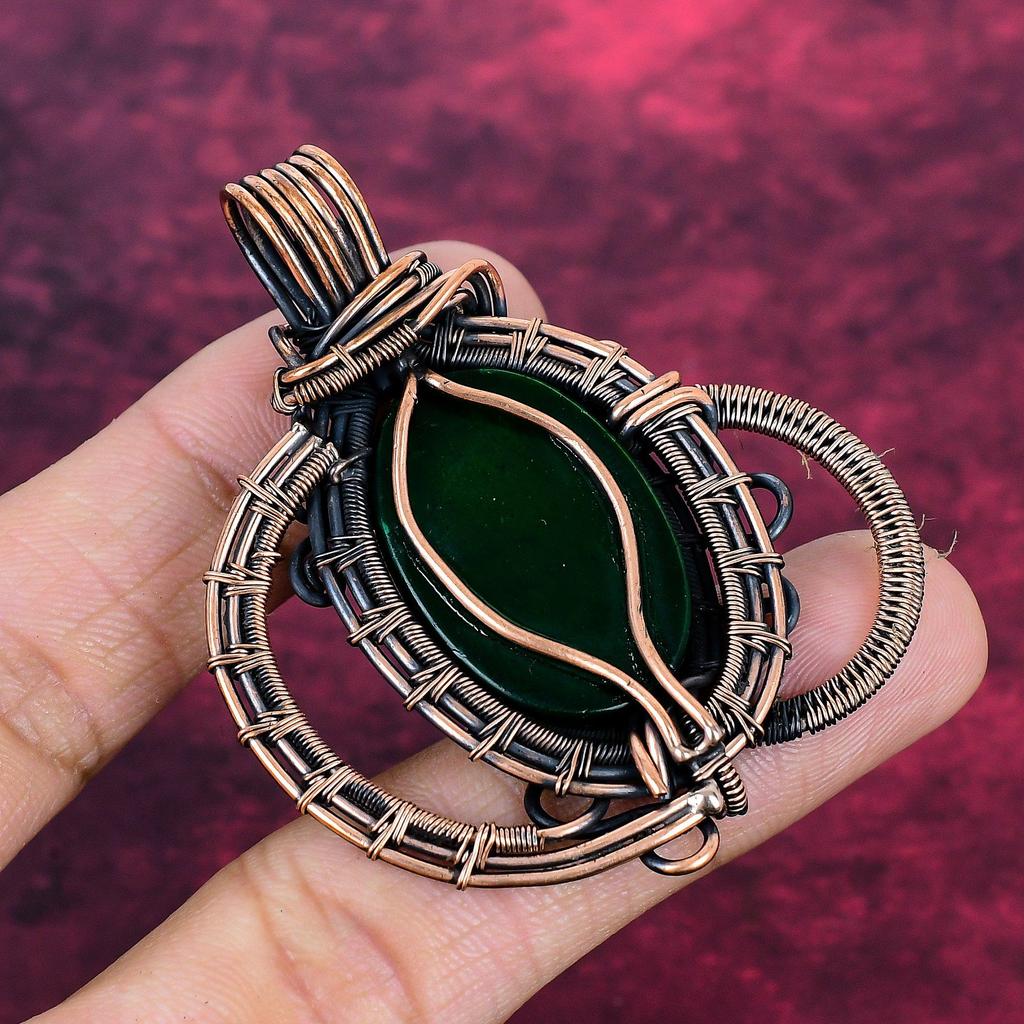 Green Fire Labradorite Pendant Copper Wire Wrapped Jewelry Real Gemstone Pendant