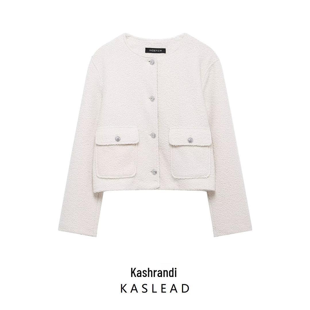 

2025 Spring Women s Double-Breasted Beaded Pique Jacket: European/American Style Round Neck, Long Sleeve XS вершковий/білий