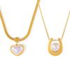 Geometric Heart Imitation Pearl Pendant Necklace, 18k Gold-Plated Titanium Steel - Elegant Jewelry for Women