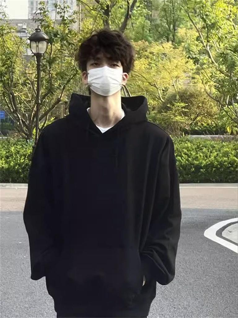 2026 New Autumn and Winter Heavyweight Hooded Sweatshirt Men Loose Oversize Solid Color Korean Style Street Fashion Jacket Top