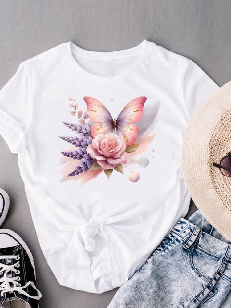 

(Asian Size) lovely watercolor style cute Clothing Print Female Casual Short Sleeve Fashion T Women s Top Graphic Tee T-shirts S