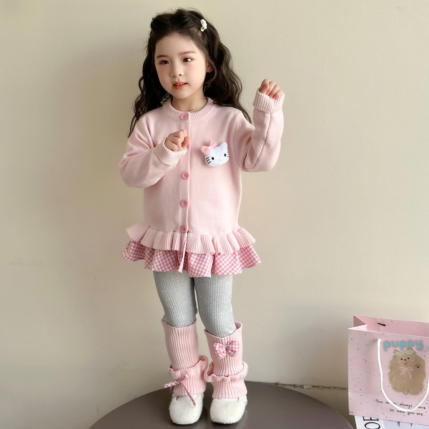 

Autumn 2025 Girls Cartoon Knitted Cardigan & Pants Set 110 cm рожевий