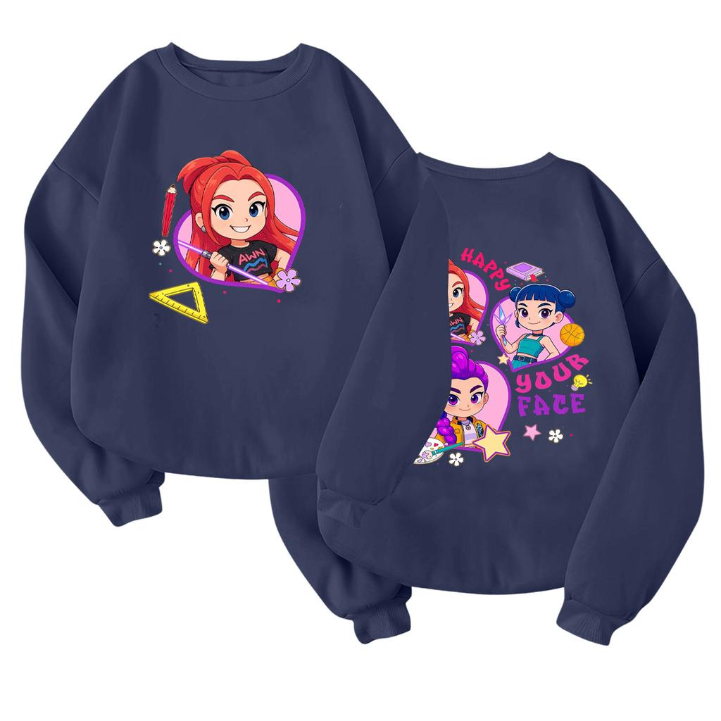 Children's Fashionable Lightweight Long-sleeved Round Neck Pullover With Pockets Printed Pullover