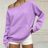 Women's Fashion Casual Off-Shoulder Long Sleeve Knit Sweatshirt with Pockets