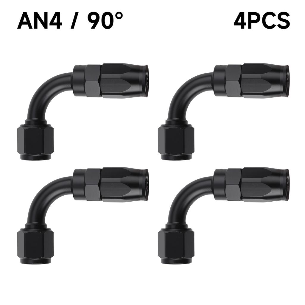 Black 4 PCS Hose End Fitting Swivel Adapter 0 45 90 180 Degree AN4 AN6 AN8 AN10 Aluminium Alloy Hose End Fitting Swivel Adapter