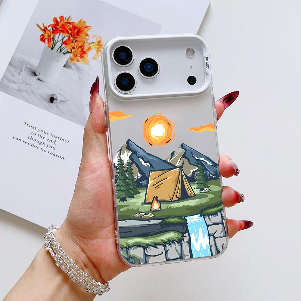 Mountain Graffiti Phone Case For iPhone 17 16 15 14 13 12 11 Pro Max Air Matte Laser Aurora Shockproof Funda