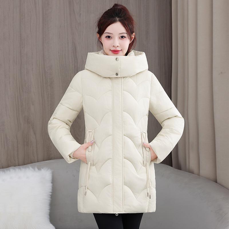 Women's Korean Style Slimming Mid-length Cotton Jacket - Winter 2026 Fashion, Plus Size Available