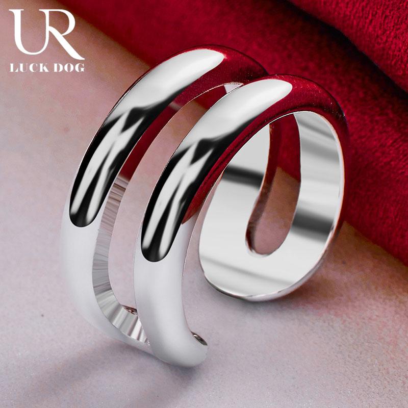 925 Sterling Silver Double Line Women's Couple Ring Fashion Wedding Jewelry