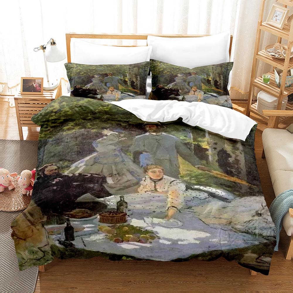Monet Olejomalba Povlečení Set King Queen Size Umělecké dílo Deštník Dívka Olejomalba pro Děti Chlapce Dívky Polyesterová Ložní Souprava