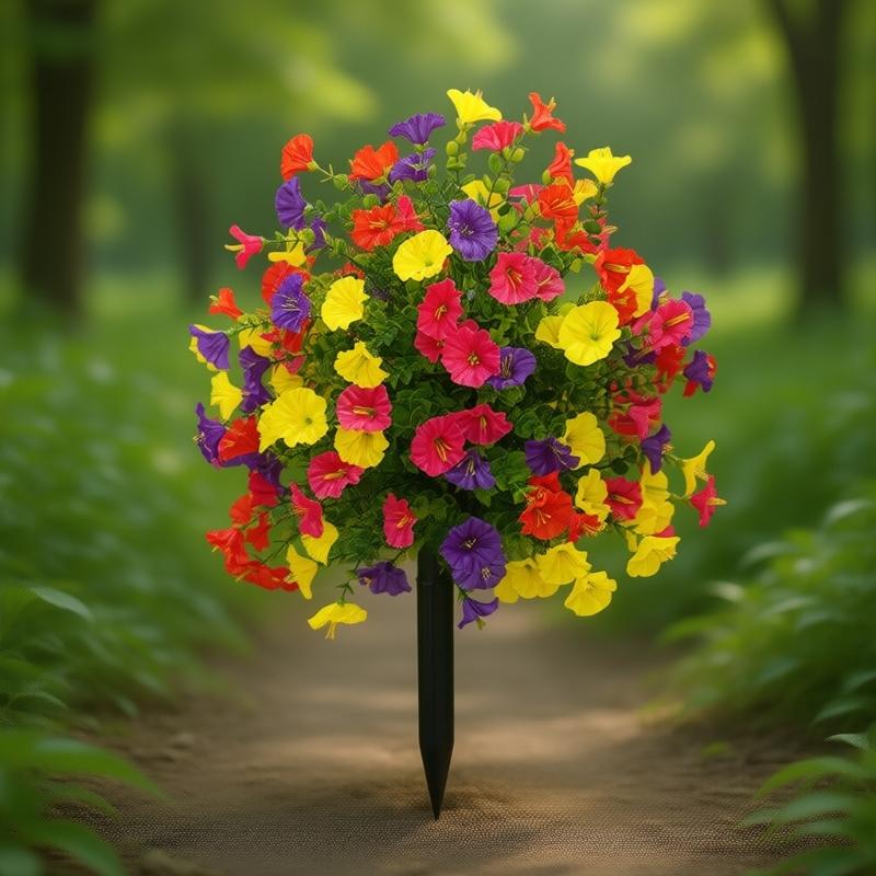Artificial Plant Outdoor Artificial Morning Glory Flower Ground Stake Weather Resistant Plastic Flower For Garden Patio