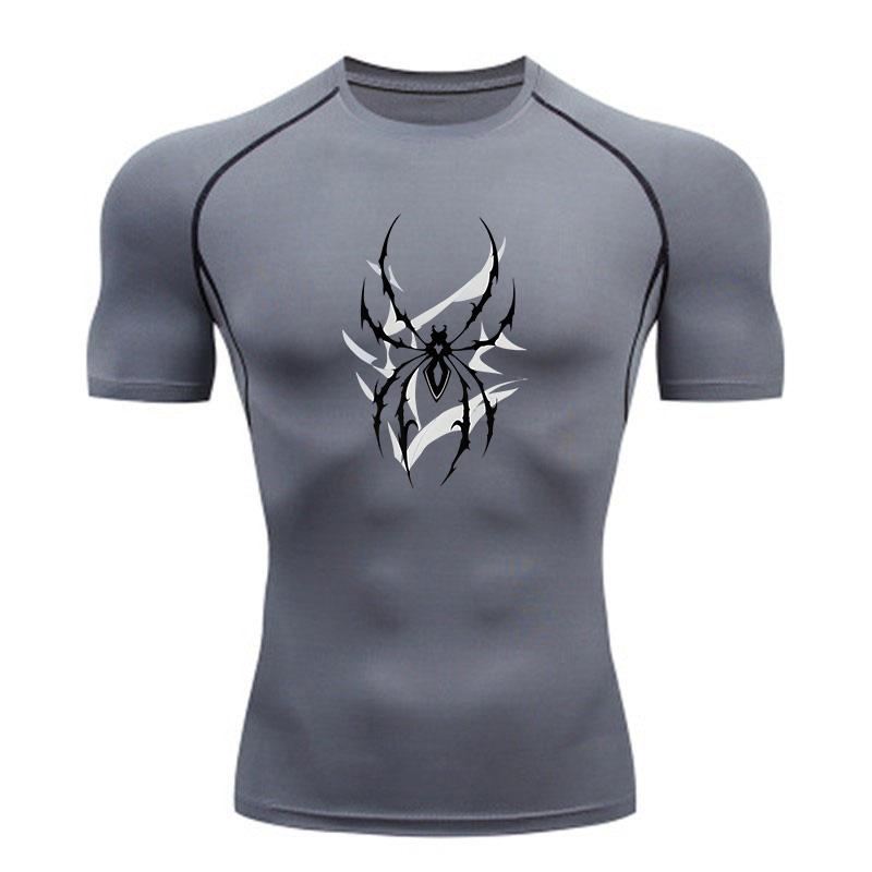 Men's Compression Fitness Sports T-Shirt, Tribal Spider Prin