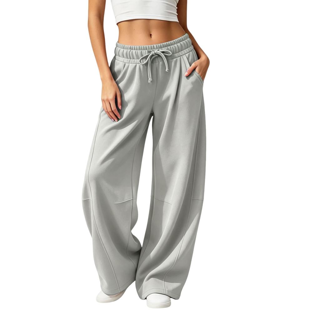Women's Color Casual Lined Wide Leg Sweatpants with Pockets and