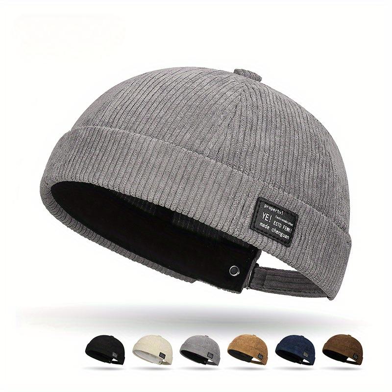 1pc Unisex Corduroy Beanie Cap - Solid Color, Lightweight, Snap Closure, Woven Polyester Fashion Hat for Spring/Autumn, Suitable for Thanksgiving