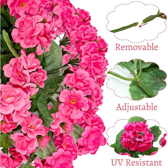 Artificial Geraniums Flowers for Outdoors Summer Decor, 4 Bundles UV Resistant Fake Geraniums Flowers Silk Faux Plants for Home Planter Gardens Table