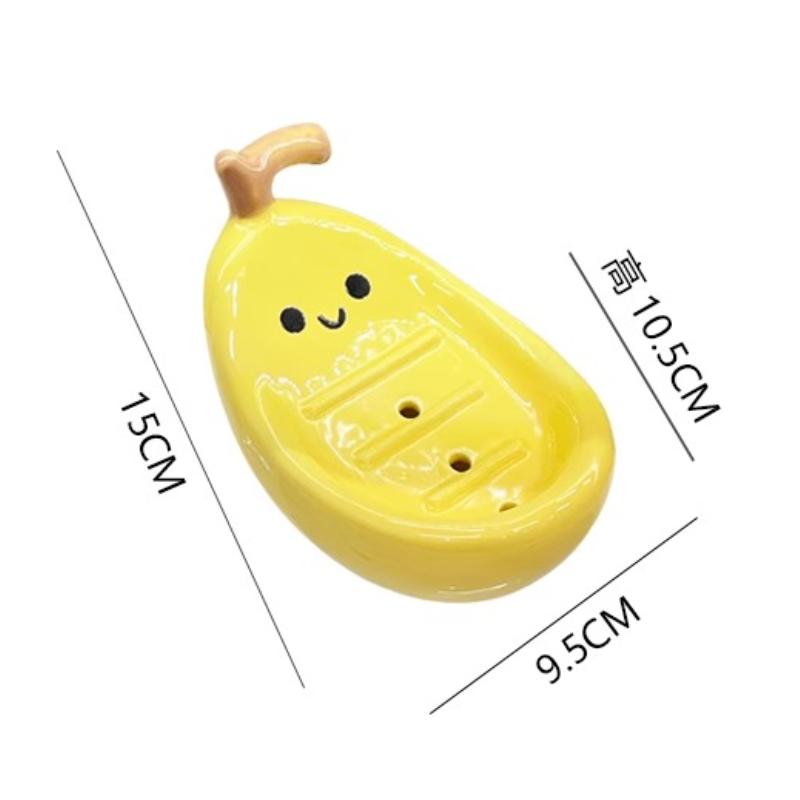 

1pc Ceramic Banana Soap Box Bathroom Accessories Household Drain Soap Dish Washbasin Storage Rack Fruit Shape Bathroom Supplies