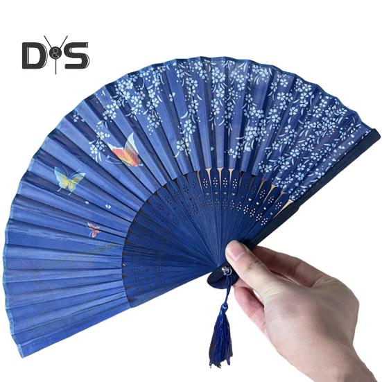 Bambus-Faltfächer, Tanz-Handfächer, leicht, mit hohler Schnitzerei, Bambusquaste, kühlendes Hochzeitsgeschenk