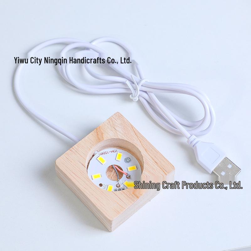 Solid Wood Touch Lamp Base: White/Warm Light 7-Color LED Night Light Display Pad