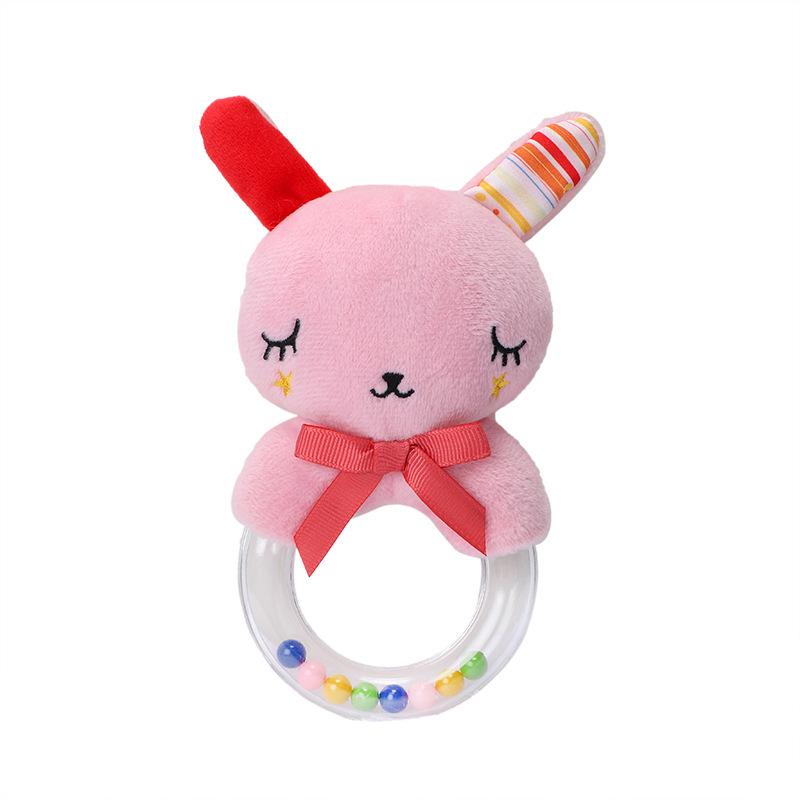 BBSKY Baby Plush Animal Rattle Toy with Colorful Beads and Round Handle