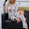 Women's Halloween Pumpkin Pajama Set - Cardigan Lapel, Long Sleeve, Long Pants Homewear