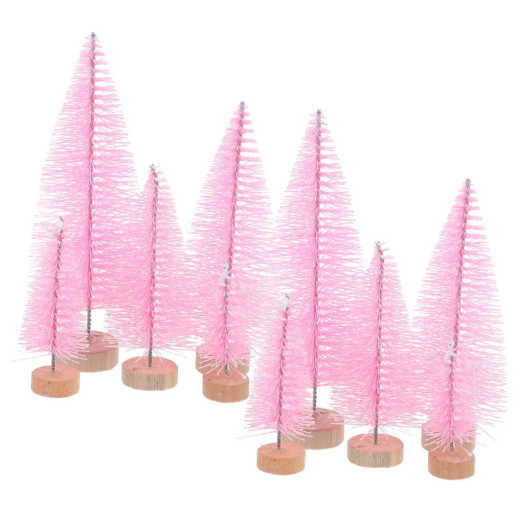 10Pcs Mini Xmas Tree Decor Plastic Wood Base Lightweight Desktop Christmas Pine Tree Ornament Gift Desktop Xmas Ornament