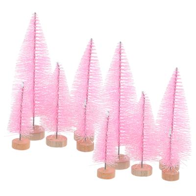 10Pcs Mini Xmas Tree Decor Plastic Wood Base Lightweight Desktop Christmas Pine Tree Ornament Gift Desktop Xmas Ornament