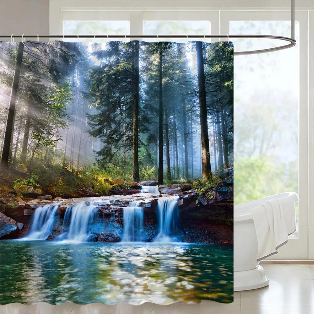 Tropical Forests Shower Curtain Aesthetic Woods Bird Fabric Bathroom Curtain Natural Scenery Home Decor Bathroom Accessories Set