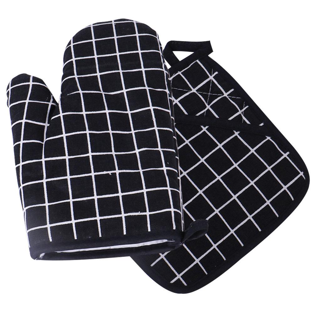 4pcs Cotton Linen Thermal Insulation Gloves Pads Heat Resistant Kitchen Supplies For Microwave Oven Bakery Use Yellow Chess