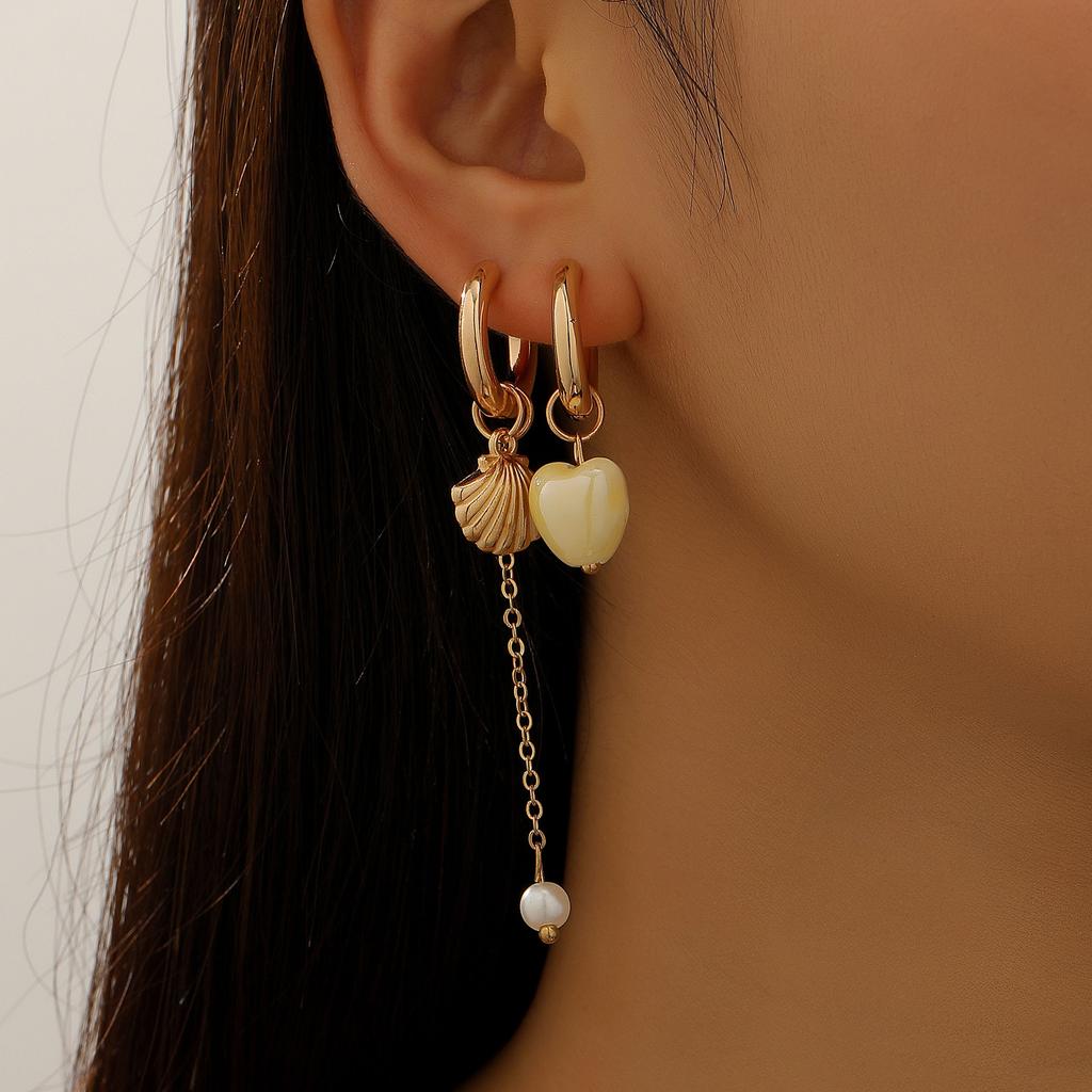 Asymmetrical Drop Hoop Earrings with Detachable Charms Set of 4 Styles for Women