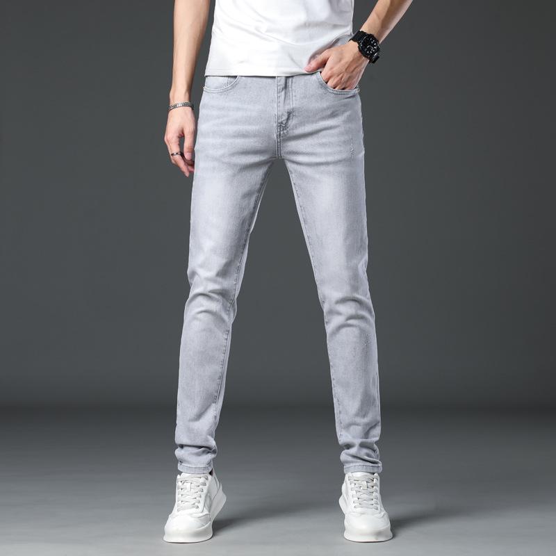 Pánské bílé džíny Slim Fit Light Wash – letní trendy elastické ležérní kalhoty