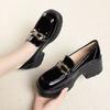 Loafers Women's 2025 Spring and Autumn New Mid-heeled British Leather Shoes Thick Heel Muffin Thick Sole Soft Sole High Heel Single Shoes