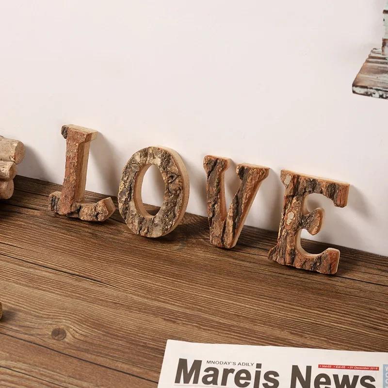 Zusammen mit Bark Massivholz Retro Holz Englische Buchstaben Alphabet Zahl für Cafeteria Bar Heimdekoration Vintage DIY Buchstabe