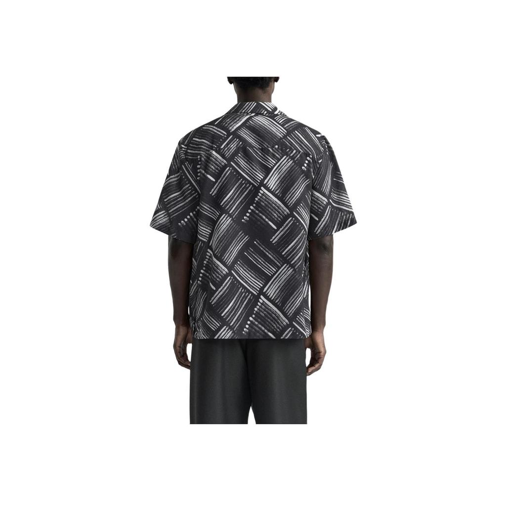 Zara Loose Abstract Print Pattern Lapel Casual Short Sleeve Shirt Men shirts Black 4742670-800