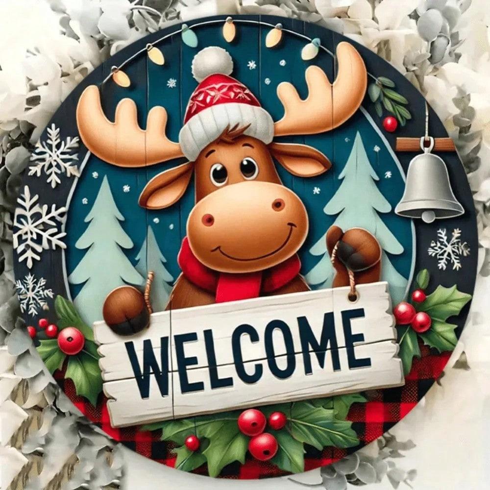 Rustic Iron Moose Sign Farmhouse Wall Decor 8x8 Inch Vintage Christmas Plaque For Home Entryway