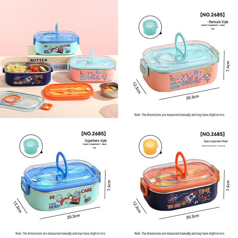 

Children s Cartoon Handheld Lunch Box with 304 Stainless Steel and Soup Bowl Average Mixed Colors