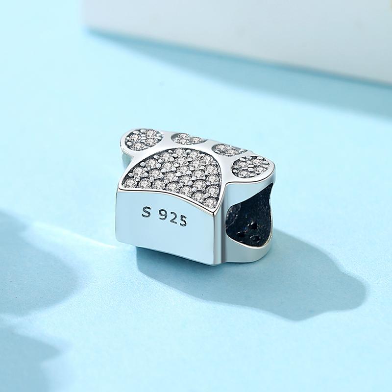 Original 925 Sterling copper Charms Love Pets Dog Cat Paw Print Pendant Beads Fit Brand Bracelets Necklaces Women DIY Zircon