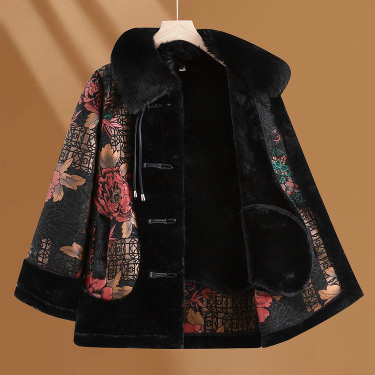 Middle-aged and Elderly Women's Winter Clothes Mink Fur Coat Mother Autumn and Winter Coat Rich Wife Plus Velvet Thick Clothes
