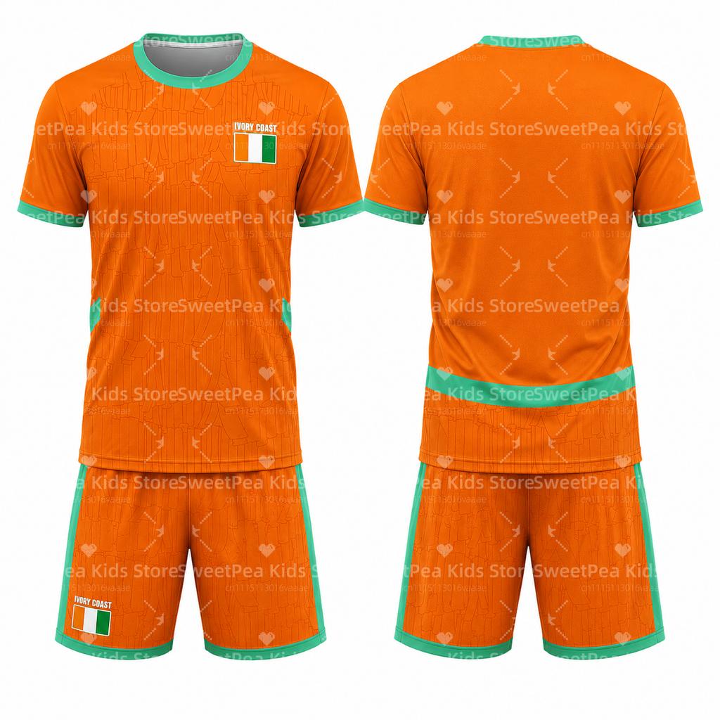 2026 New Ivory Coast Themed Football Jersey Sets Summer Children's Outdoor Casual Breathable T-shirts and Sets