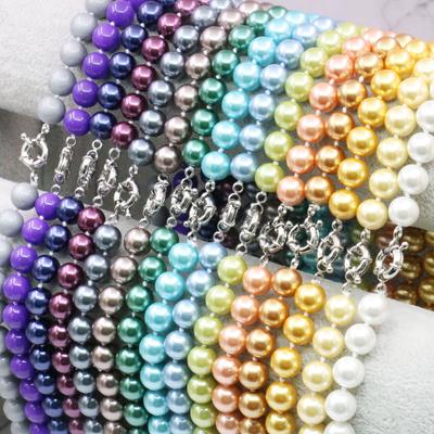 10mm okrągły niebieski fioletowy żółty pomarańczowy zielony złoty szary brązowy biały perłowy naszyjnik z muszli DIY kobiety dziewczyna ręcznie robiona biżuteria