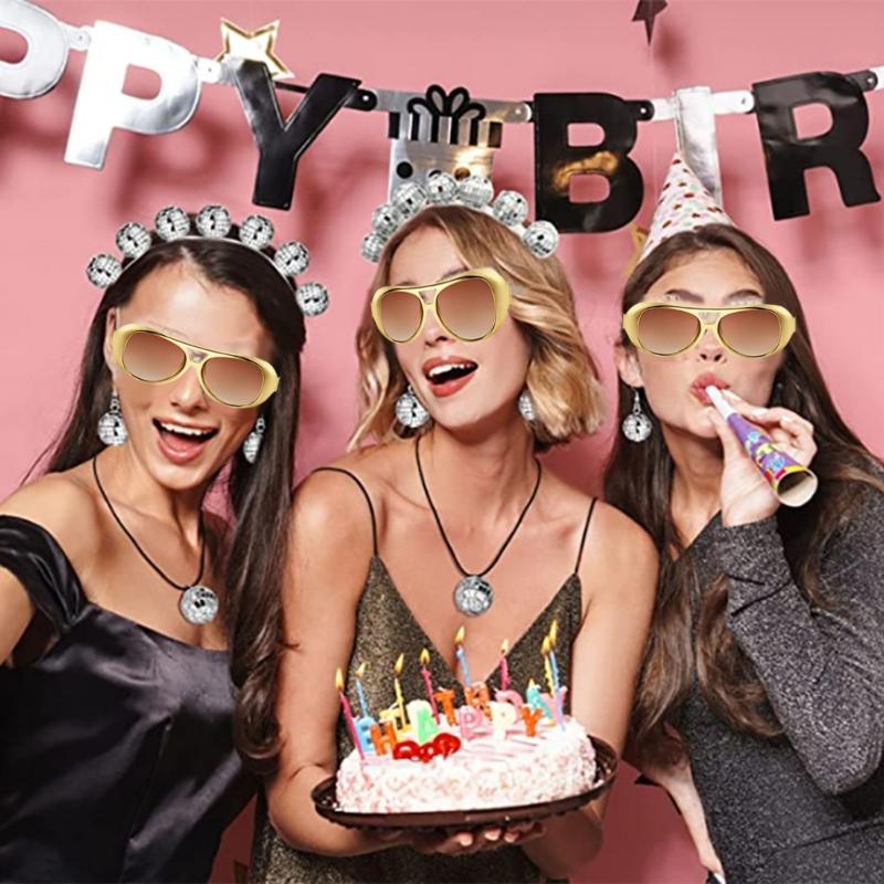 3 Pcs Men's 70s Disco Costume Accessories Set Disco Necklace Mustache Sunglasses Hippie Glasses for Disco Theme Party