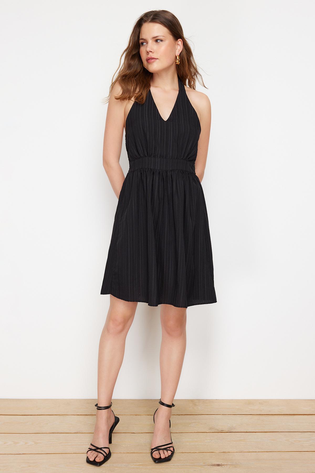 

Women s Dress New Season Fashion Black Skirt Flounced Midi Woven Dress S